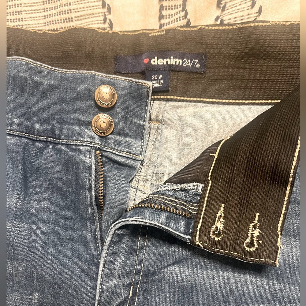 Denim 24/7 double button zipper closure elastic waist straight leg